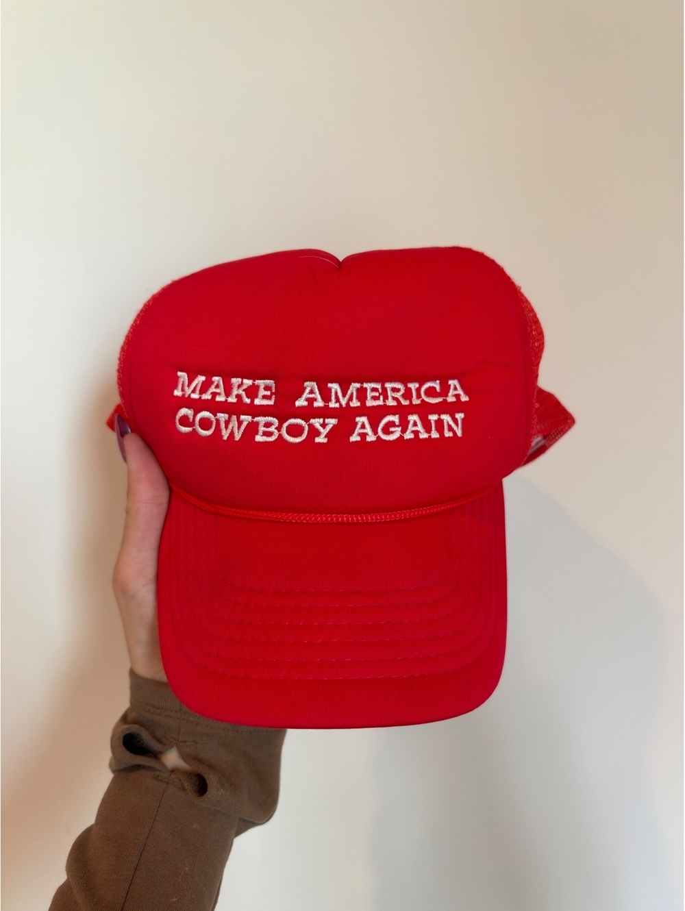 Make America Cowboy Again Red Trucker Hat Mesh Snapback Western Rodeo Cap